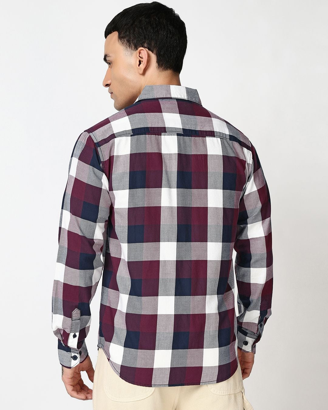 Flolook Men's Premium Maroon, Navy & White Checked Casual Cotton Shirt