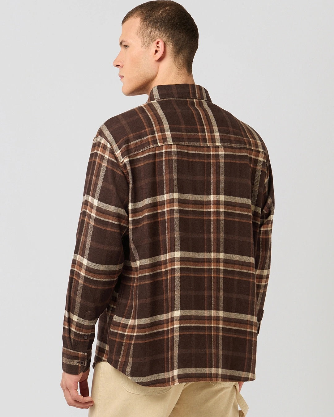 Flolook Men's Premium Brown Checked Casual Cotton Shirt with Dual Flap Pockets